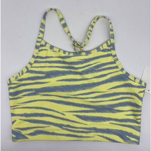 Zella Sports Bra Girl Sz 12 Seamless Strappy Racerback Yellow Gray Animal Stripe